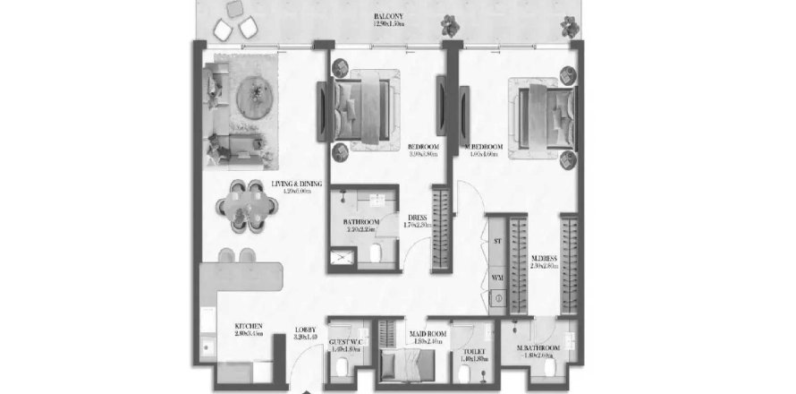 Apartment i Al Reem Island, Abu Dhabi, UAE 2 soveværelser, 130.06 kvm № 740447