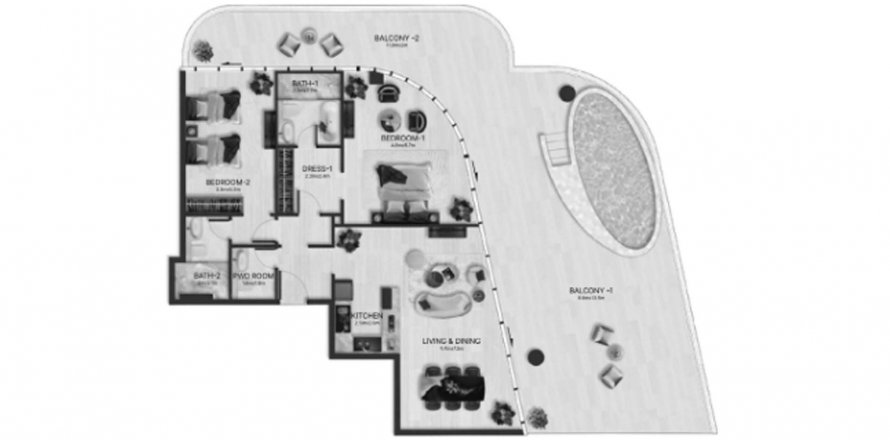Apartmen di Acacia by Fashion TV di Al Marjan Island, Ras Al Khaimah, UAE 2 bilik tidur, 190.4 meter persegi № 613095