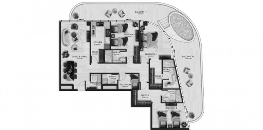Пәтер Acacia by Fashion TV, Al Marjan Island, Рас-эль-Хайма, БАӘ-да 3 жатын бөлмелер, 204.94 м² № 613097