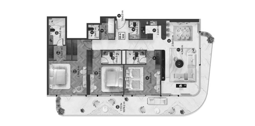 Apartament në Stellar by Elie Saab në Yas Island, Abu Dhabi, Emiratet e Bashkuara Arabe 3 dhoma gjumi, 192.59 m2. № 714055