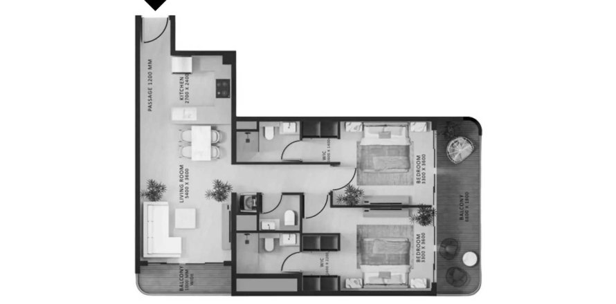 Apartmen di Altair 52 di Dubai South (Dubai World Central), UAE 2 bilik tidur, 102.47 meter persegi № 712331