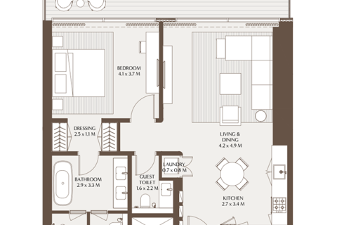 Apartman u DIFC, Dubai, UAE 1 spavaća soba, 97 m2 Br. 689979 - fotografija 4
