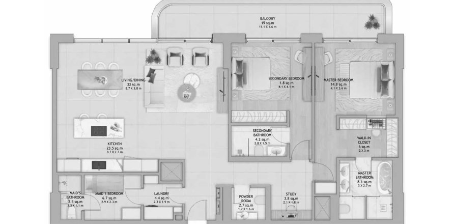 Apartmen di Fahid Beach Residences di Al Fahid, Abu Dhabi, UAE 2 bilik tidur, 191.19 meter persegi № 612940