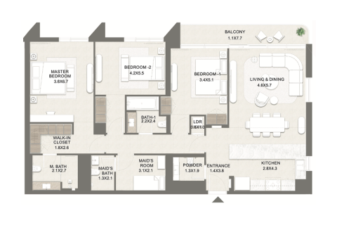 Apartman na Saadiyat Island, Abu Dhabi, UAE 1 spavaća soba, 69 m2 Br. 690021 - fotografija 9
