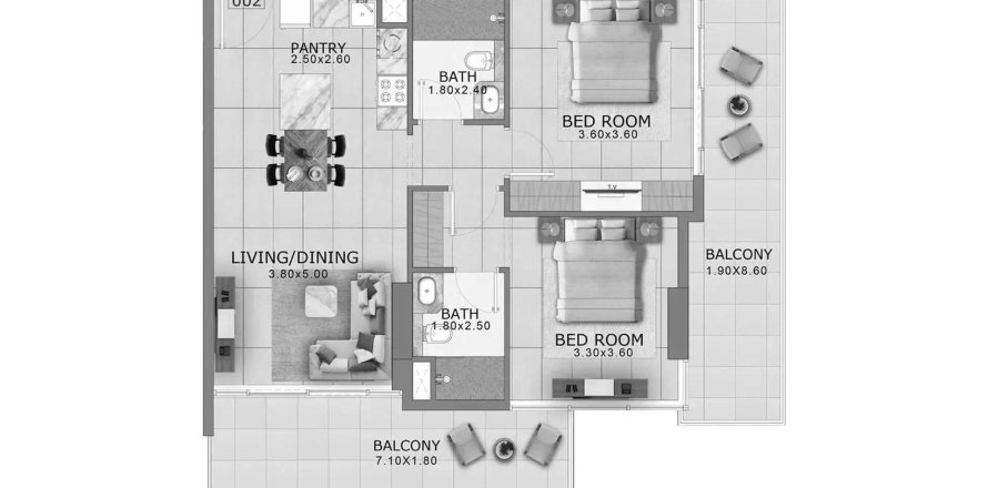 Dubai Land、Dubai、UAEにあるマンション 2ベッドルーム、104.05 m2 No712080
