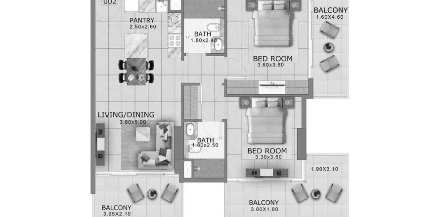 Dubai Land、Dubai、UAEにあるマンション 2ベッドルーム、102.47 m2 No712079