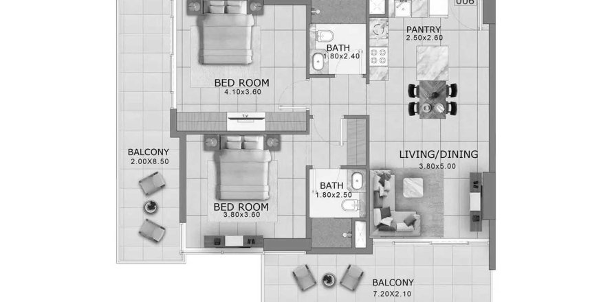 Dubai Land、Dubai、UAEにあるマンション 2ベッドルーム、108.88 m2 No712081