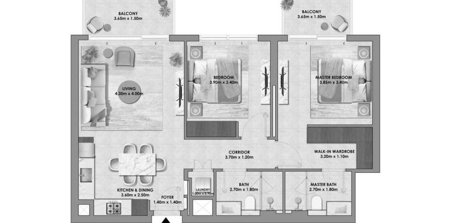 Apartment sa Palace Residences Hillside sa Dubai, UAE 2 silid-tulugan, 98.61 sq.m. № 650709