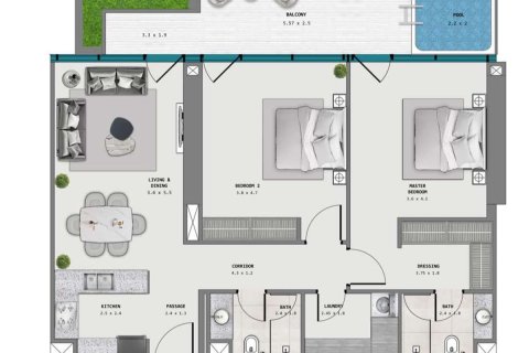 Apartament de vânzare în Majan, Dubai, EAU 2 dormitoare, 116.3 mp.  №687271 - poză 11
