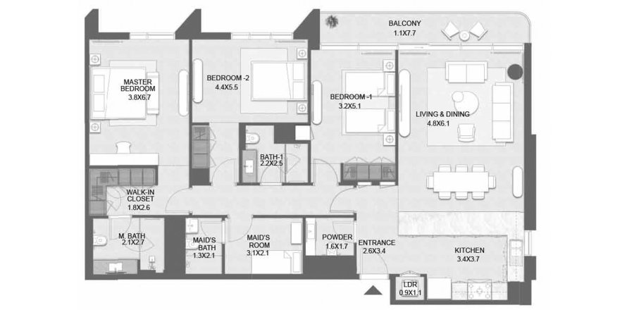 Apartman u Solea by Taraf Holding na Saadiyat Island, Abu Dhabi, UAE 159.8 m2, 3 spavaćih soba Br. 760039