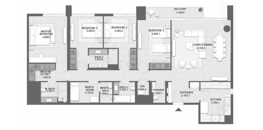 Apartman u Solea by Taraf Holding na Saadiyat Island, Abu Dhabi, UAE 199.7 m2, 4 spavaćih soba Br. 760040