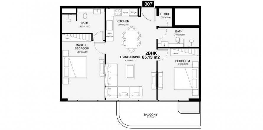 Apartment in Villa Del Gavi in Dubai, UAE 2 bedrooms, 98.46 sq.m. № 595280