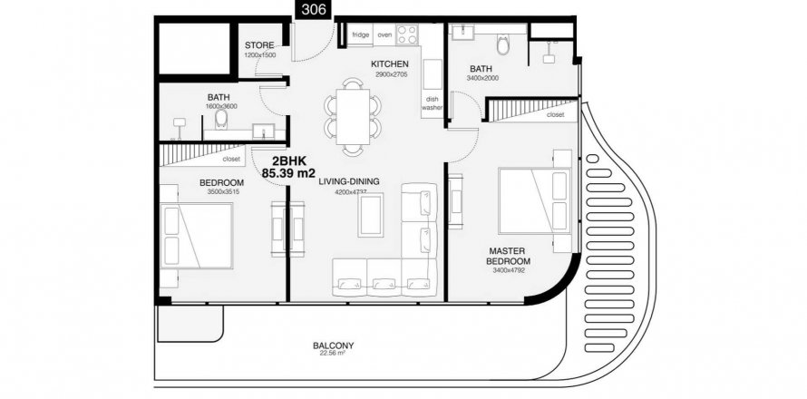 Apartment in Villa Del Gavi in Dubai, UAE 2 bedrooms, 100.67 sq.m. № 595277