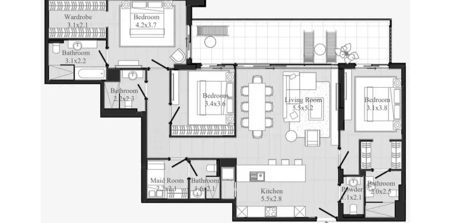 Apartment i Nadd Al Sheba, Dubai, UAE 3 soveværelser, 172.05 kvm № 708538
