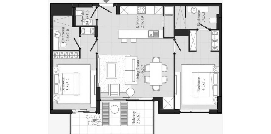 Apartment i Nadd Al Sheba, Dubai, UAE 2 soveværelser, 107.51 kvm № 708534
