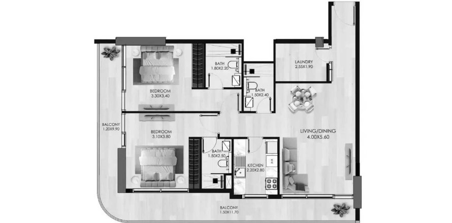 Apartman u Verde by Vision u gradu Dubai Sports City, UAE 2 spavaće sobe, 117.51 m2 Br. 709215