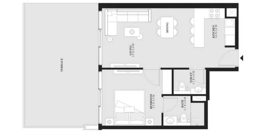 Планировка «1BR» 2 комнаты в ЖК Opal by Crystal