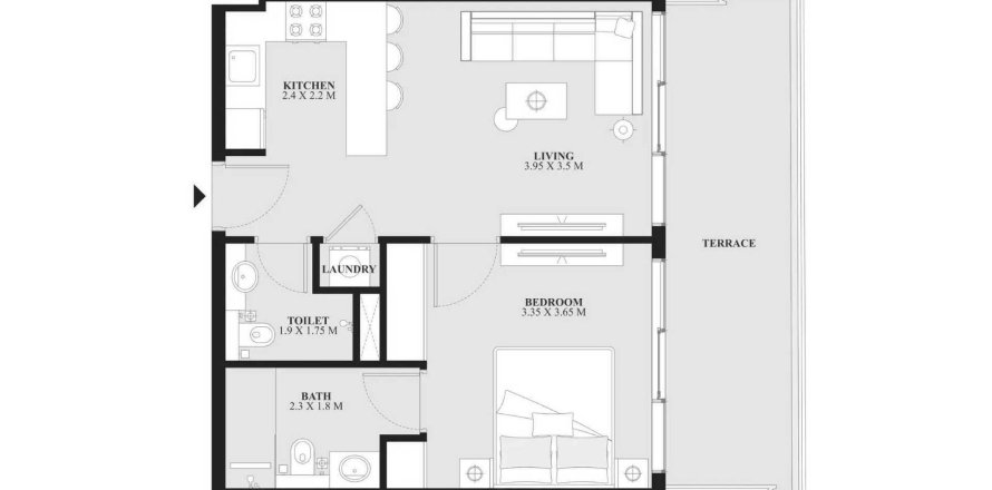 Tlocrt Apartman «1BR», 1 spavaća soba u Opal by Crystal