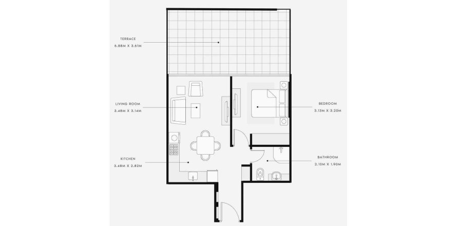 Apartman tlocrt «1BR», 1 spavaća soba u AZIZI RIVIERA
