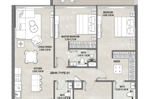 Apartmen di Dubai, UAE 1 bilik tidur, 79 meter persegi № 690299 - foto 5