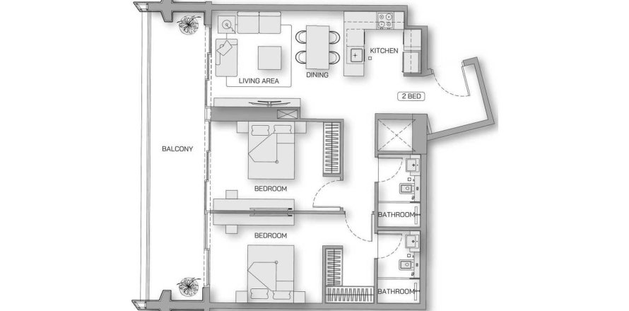 Apartment i Al Jaddaf, Dubai, UAE 2 soveværelser, 101 kvm № 680483