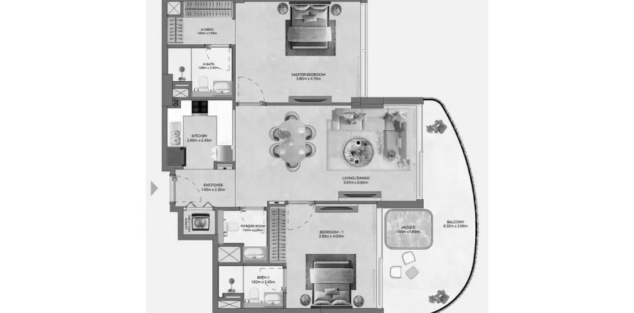Квартира в Hermina by Casagrand в Дубай, ОАЕ 3 кімнати, 110.37м2 № 713506
