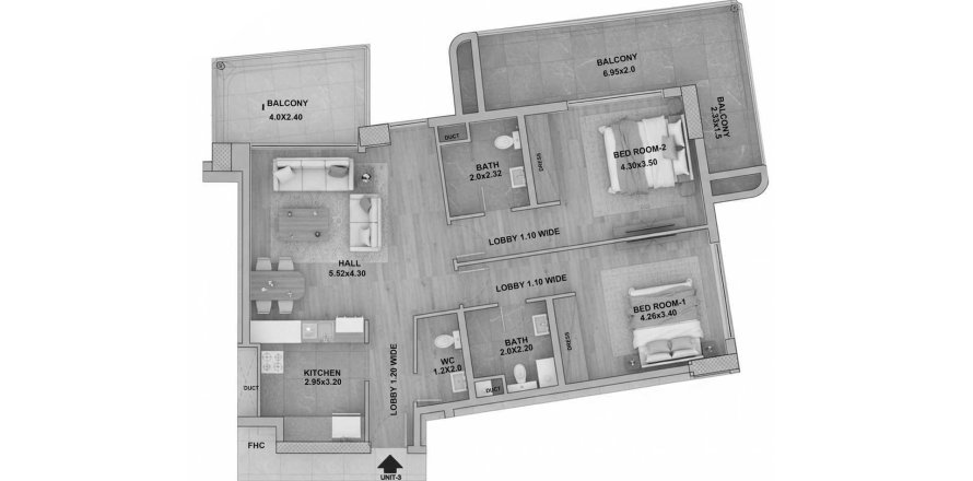 Dzīvoklis RR Grand Dubai South (Dubai World Central)jā, AAE 2 istabas, 121 m2 Nr. 699248