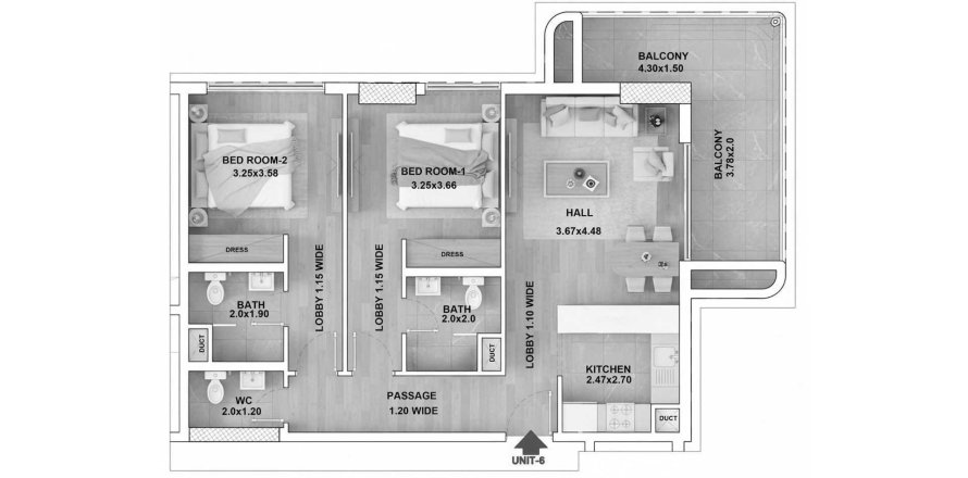 Dzīvoklis RR Grand Dubai South (Dubai World Central)jā, AAE 2 istabas, 121 m2 Nr. 699251
