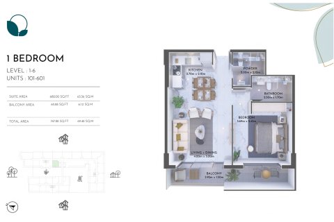 Apartment sa OLIVIA RESIDENCES sa Green Community, Dubai, UAE 1 silid-tulugan, 59 sq.m. № 728612 - larawan 7