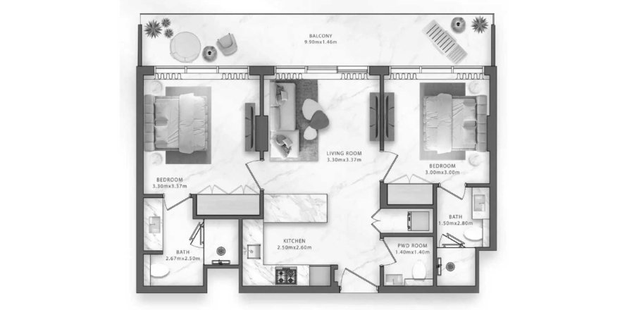 Appartamento a Al Jazirah Al Hamra, Ras Al Khaimah, EAU 2 camere da letto, 75.21 mq. № 572479