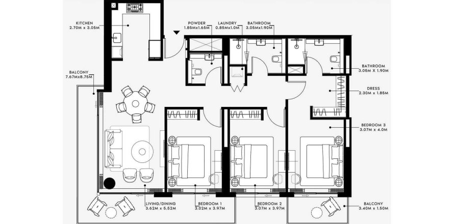 阿联酋 Dubai Dubai South (Dubai World Central) 公寓  2 卧, 147 平方米 , 编号 688093