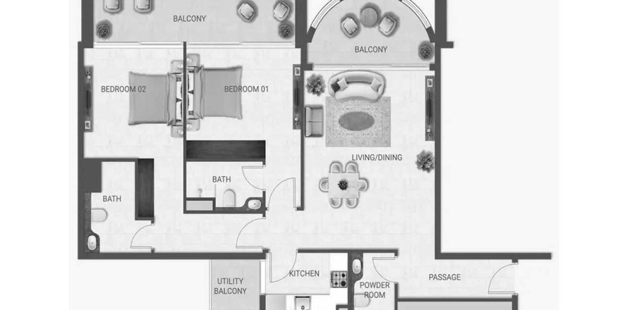 Apartment sa Crown Palace sa Dubai South (Dubai World Central), UAE 2 silid-tulugan, 123.19 sq.m. № 707503