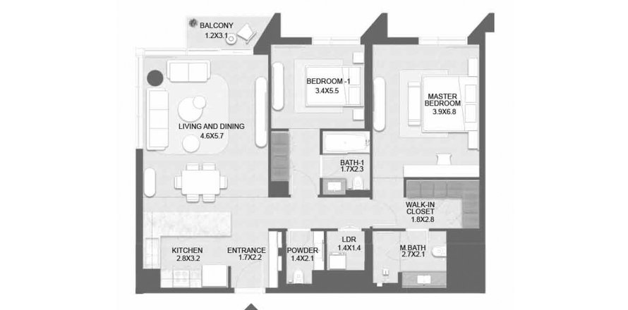 Apartman u Solea by Taraf Holding na Saadiyat Island, Abu Dhabi, UAE 105.6 m2, 2 spavaćih soba Br. 760038