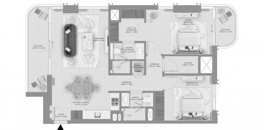 Apartemen di Baystar by Vida di Dubai, UEA 2 kamar tidur, 114 m2 nomor 629662