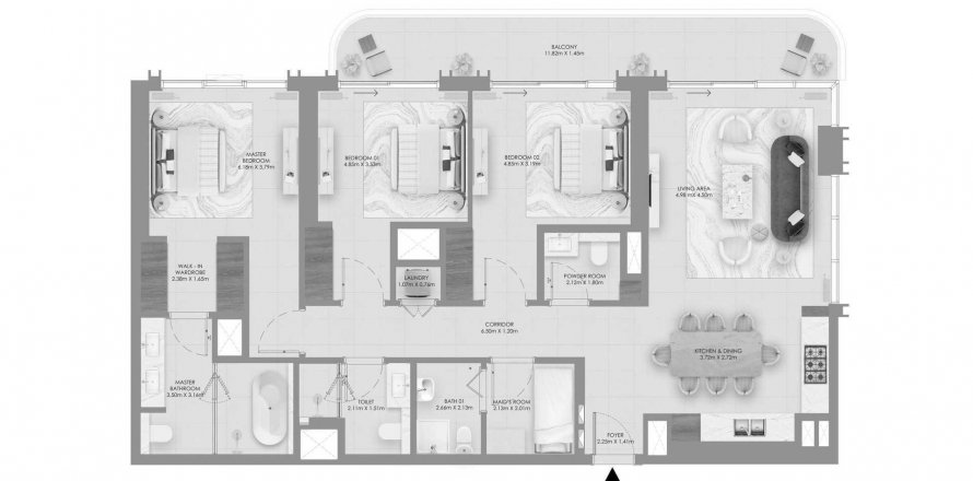 Apartemen di Baystar by Vida di Dubai, UEA 3 kamar tidur, 158 m2 nomor 629663