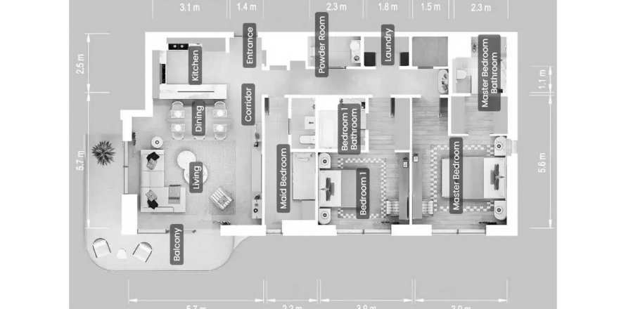 Apartmen di The Beach House Fahid di Al Fahid, Abu Dhabi, UAE 2 bilik tidur, 149.73 meter persegi № 695857