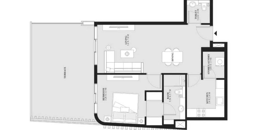 Пәтер қабат жоспары «1BR», 1 жатын бөлме Opal by Crystal