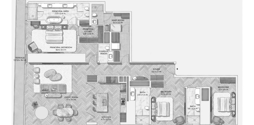 Apartment sa Mr.C Residences Downtown sa City Walk, Dubai, UAE 3 silid-tulugan, 290.41 sq.m. № 578609