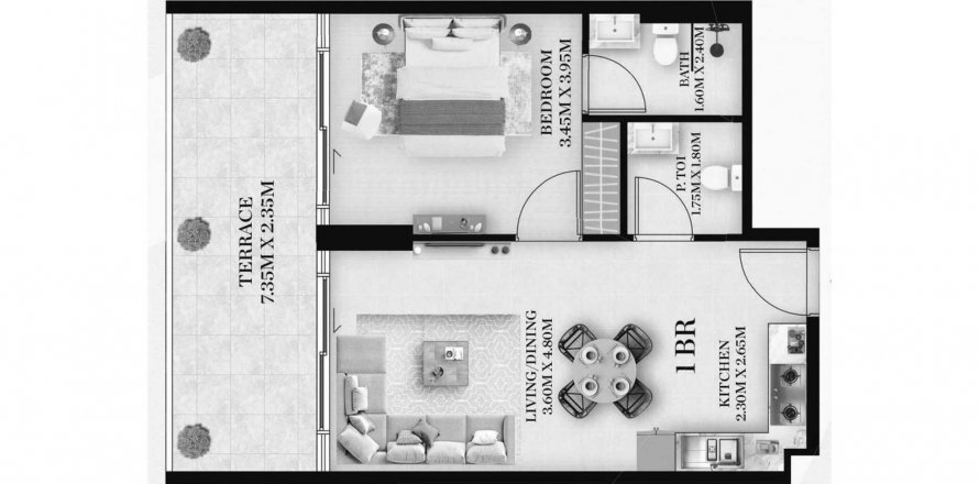 阿联酋 Dubai International City 公寓  1 卧, 70.07 平方米 , 编号 634323