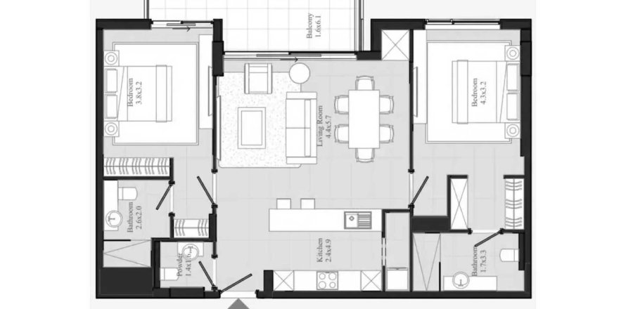 Dzīvoklis Flamingo LUX Nadd Al Sheba, Dubaijā, AAE 2 istabas, 101.64 m2 Nr. 708532