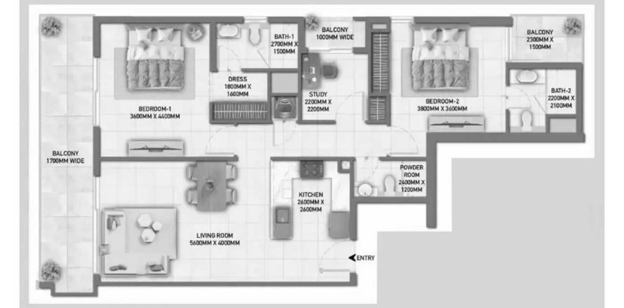 Apartament në Blossom 40 në Majan, Dubai, Emiratet e Bashkuara Arabe 2 dhoma gjumi, 122.17 m2. № 715507