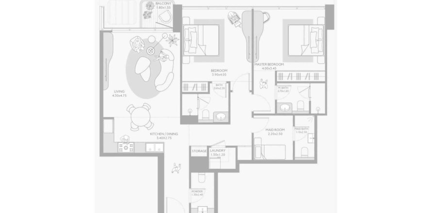 Korter asukohaga Isla Private Residences asukohaga Dubai, AÜE: 2 magamistoaga, 114 m² Nr 698587