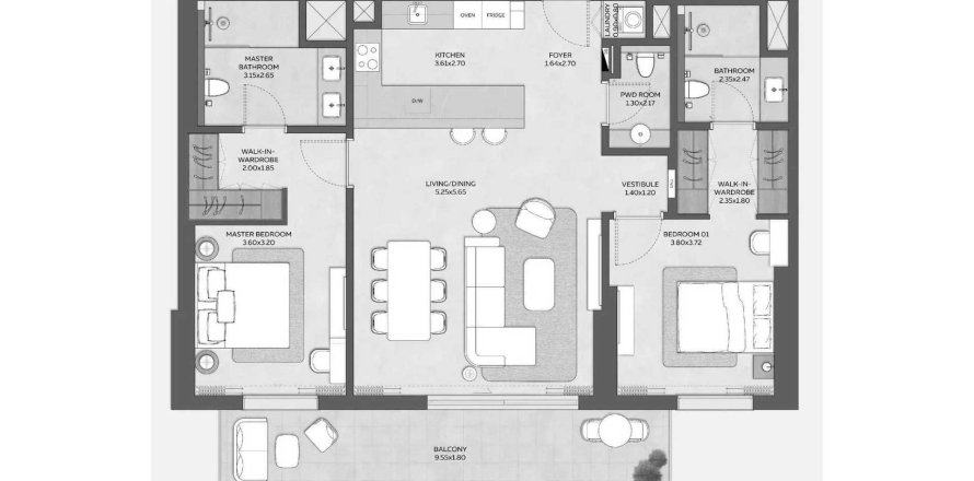 Dubai、UAEにあるマンション 2ベッドルーム、124.21 m2 No719534