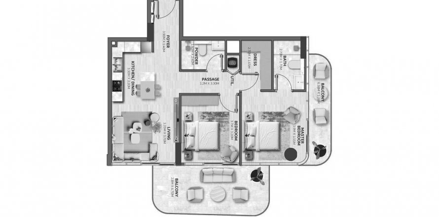 Apartment in Vedaire Residences in Meydan, Dubai, UAE 2 bedrooms, 94 sq.m. № 629806