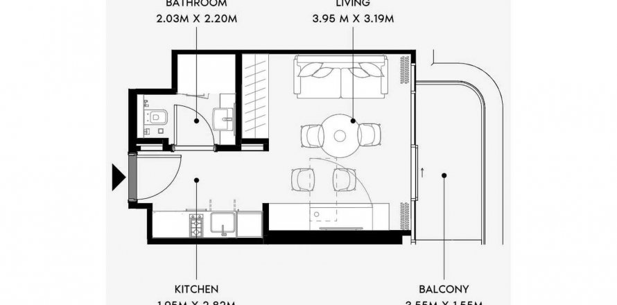 Apartment floor plan «TYPE 02A», 1 room, Azizi Wares | Emirates.Estate
