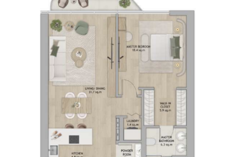 Apartman na Saadiyat Island, Abu Dhabi, UAE 1 spavaća soba, 100 m2 Br. 690040 - fotografija 7