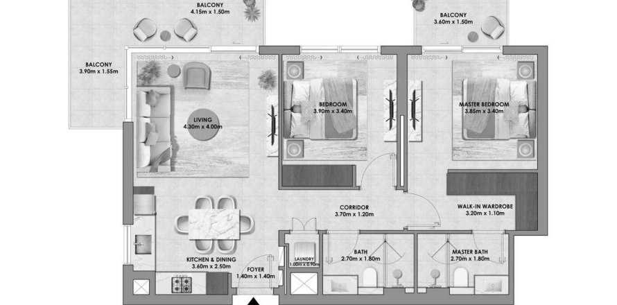 Apartman u Palace Residences Hillside u gradu Dubai, UAE 2 spavaće sobe, 106.57 m2 Br. 650712