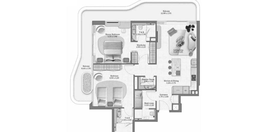 Dzīvoklis Flow Residences Dubaijā, AAE 2 istabas, 137.69 m2 Nr. 709612