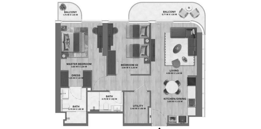 Appartement in Motor City, Dubai, VAE 2 slaapkamers, 91.97 vr.m. nr 712128