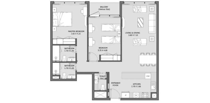 Apartament în Dubai Investment Park, Dubai, EAU 2 dormitoare, 99.31 mp.  №718384